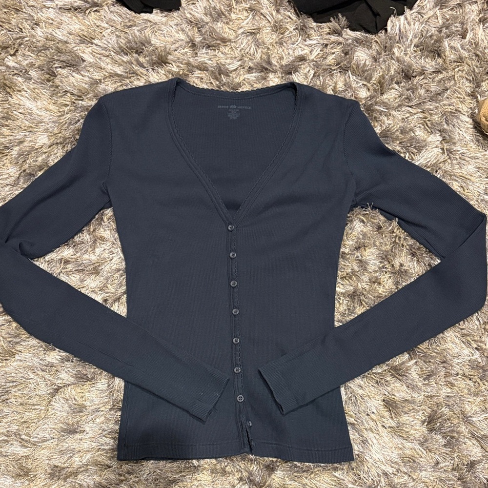 Brandy Melville Navy Blue Button-Up Top